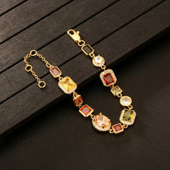 Hnewly Beautiful Multi Shape Colorful Cubic Zirconia Link Chain Bracelets for Women Adjustable Trendy Hand Jewelry