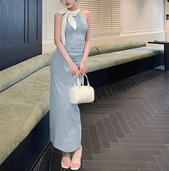 Hnewly DRESS TO IMPRESS Women's Hot Sweetheart Long Dress Casual Fashion V-Neck Temperament Slim Package Hip Fluttering Strap Shrinking Pleated Dresses