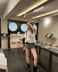 Hnewly Women T Shirts Vintage Cartoon Cat Printed Short Sleeve Loose Summer Fashion Funny Tops Female Casual Tshirt