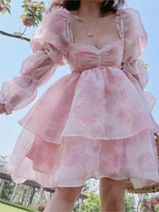 Lunivop Summer super organza fairy princess puff sleeve long-sleeved dress temperament meat-covering medium and long fairy dress