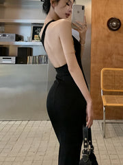 Hnewly Elegant Solid Color Princess Evening Dresses French Romantic Black Hip Wrap Graduation Dress Korean Summer Strap Wedding Dress