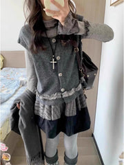 Hnewly ay Knitted Vest Set Women's Long Sve Ruffle Hem Top Tee Piece Set Autumn Winter Faion Japanese Sle Warm High Waist...