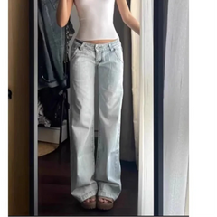 Hnewly Light Blue Low Waist Jeans Woman Streetwear American Vintage Denim Pants Female Casual Washed Straight Pantalons Mujer Fall