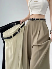 Hnewly New Women's Pants Casual Temperament High Waist Loose Straight Trousers Gift Belt Fashion Versatile Wide Leg Pants Women