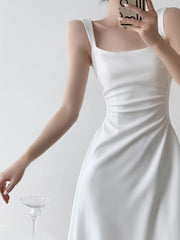 Hnewly DRESS TO IMPRESS Summer Evening Party White Long Dress Office Lady Slim Sexy Sleeveless Strap Dress Beach Style Women One Piece Dress Korean