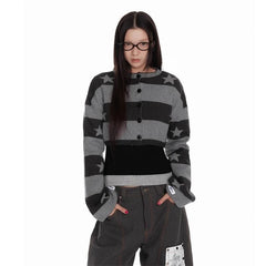 Hnewly Vintage Striped Knitted Cardigan Women Harajuku Y2k Crop Tops American Retro Gothic Streetwear Cardigan Aesthetics