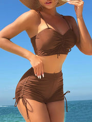 Hnewly Wrinkled Knotted Shorts High Waist Bikini Female Swimsuit Women Swimwear Two-pieces Bikini set Tankini Bathing Suit Swim Beach