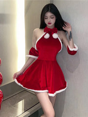 Hnewly Sexy New Year Christmas Red Spicy Girl Plush Sex Mini Dress Girl Hot Sexy Korean Women Spice Girls Uniform New Top