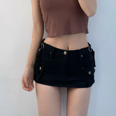 Hnewly Denim Cargo Mini Skirt Women Korean Style Low Waist Slim Sexy Vintage Streetwear Green Jean Skirt Y2k Girl Summer
