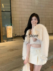 Hnewly Sexy 3 Piece Skirt Set Women Casual Long Sleeve Coat + Bodycon Tube Tops + Sweet Mini Skirt Evening Party Clothing Autumn
