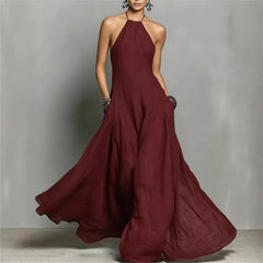 Lunivop Blue Sleeveless Prom Dresses Halter Pleated Wedding Party Dress For Women Formal Gowns Floor Length Gala