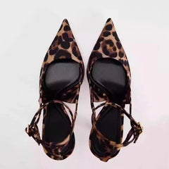 Hnewly New Leopard Print Pointed Toe Office Lady Shoes Autumn Designer Shallow Stilettos Large Size Ankle Strap Women High Heels Pumps