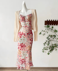 Hnewly Summer Women Spaghetti Strap Maxi Dress Spaghetti Strap French Vintage Frock One-Piece Evening Party Robe Boho Style New