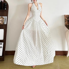 Hnewly Spring Summer New Women's Wear Polka Point Hanging Neck Dress Women's High end V-neck Waist