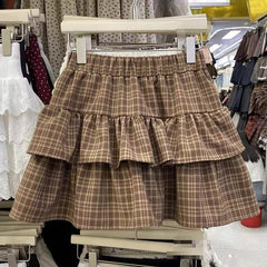 Hnewly Retro Plaid Skirt for Women Summer High Waist Preppy Female Cake Skirts Y2K Korean Sweet Ladies Ballet Pleated Skirts New