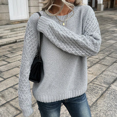Hnewly Knit Sweater Woman Slouchy Knitwear Long Sleeve Crew Neck Pullovers Plain Jumper Female Autumn Winter Daily Outfit