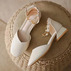 Hnewly Sandals for Women Outdoor Summer Beige Round Toe Tip One Word Block Heel Buckles Ladies Shoes Office Work Footwear Sale F H