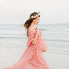 Hnewly Maternity's Off Shoulder Chiffon Gown Maxi Long Photography Dress Pregnant Clothes Beach Fancy Pregnancy Photo Props Shoot
