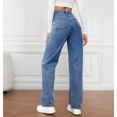 Hnewly Simple and Versatile Straight-leg Wide-leg Pants for Commuting Fashion Womenswear Plate-size High-waisted Washed Women's Jeans