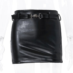 Hnewly Sexy PU Leather Mini Skirt Women Summer High Waist Slim A-line Skirt Female Y2K Vintage All-match Casual Black