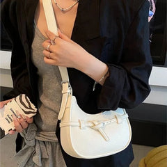 Hnewly Korean White Belt Design Underarm Bag Women Leather Large Capacity Half Moon Shoulder Bag Ladies Fashion High End Crossbody Bags
