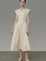 Hnewly Elegant Vintage Long Dress Women Korean Casual Design Slim Dress Retro Sweet V Neck Sleeveless Spring Summer Simple Dress