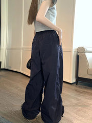 Hnewly Y2k Baggy Parachute Pants Women Vintage Wide Leg Pleated Cargo Trousers Joggers Casual Gray Oversized Summer Streetwear