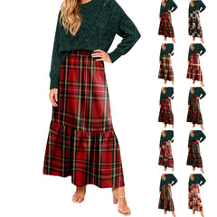 Hnewly Retro Style Medieval High Waist Baggy Ruffled Skirt for Female Fashion Classic Plaid Daily Travel Versatile Pleated Half Dress