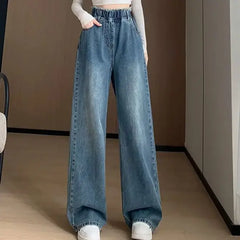 Hnewly Large Size Denim Trousers Women Trailing Straight Wide Leg Loose High Waisted Slim Lace Tassel Higher Pants