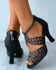 Hnewly Fashion Shoes of Women Fashion Stiletto Rhinestone Hollow Fish Closed Toe Sexy Dance Shoes Plus Size Ladies Sandals