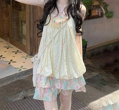 Hnewly Dress for Women Patchwork Chic Casual Pleated Dresses Spring Summer 2025 New Fashion Female Spaghetti Strap Sweet Dress