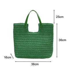 Hnewly Large Capacity Woven Bag New Fashion Commuting Tote Handbag Female Niche Shoulder Knapsack Beach Grass Bags