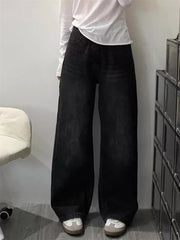 Hnewly Women's American Wide Leg Jeans - High Waist Black Gray Denim Pants Straight Leg Oversized 90s Long Trousers