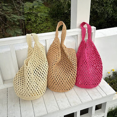Hnewly Trendy Handmade Summer Beach Tote Bags Crochet Knitted Hollow Handbag Shopping Bags For Women
