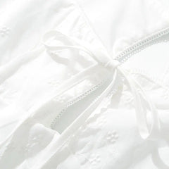 Hnewly Sexy White Embroidery Flower Cotton Corset Style Bow Sling Dress Women Low Waist Ruched A-line Swing Mini Party Dresses Robe