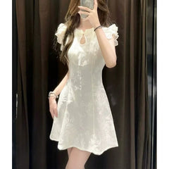 Hnewly Young Women's New Chinese Style Reformed Qipao Short Size Waist Inward Dress Floral Embroidery Fly Sleeve Summer Dress