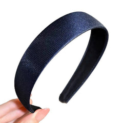 Hnewly 1Pc Blue Satin Shimmering Wide-Brim Headband for Autumn Winter American Retro Style, Luxe Vibe, Suitable for Face Washing Hair S
