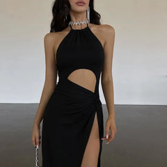 Hnewly Fashion Off Shoulder High-waist Backless Solid Long Dress Sexy Elegant Hollow Out Split Dresses Summer Women Vestidos