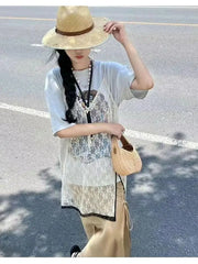 Hnewly New Strap Transparent Mesh Split Dress Stacked