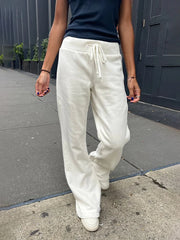 Hnewly Drawstring Raw Hem White Straight Long Pants Sweet Cute High Waist Raw Hem Trousers Summer Casual Sport Sweatpant Chic