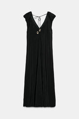 Hnewly Women Sexy V-neck Flutter Sleeve Long Dress Chic Solid Sleeveless Backless Loose Casual Maxi Dresses New Highstreet Outwear