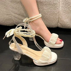 Hnewly Black Platform Sandals Female Shoe Summer Lace Denim Women's High Heels Med Espadrilles Girls Laces Fashion Gladiator Beige