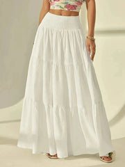 Hnewly Plus size women's fashionable layered long skirt casual solid color elastic waist women's half skirt holiday date or vacation
