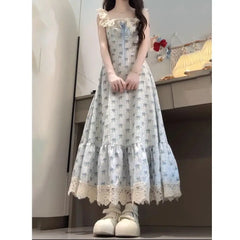 Hnewly Summer New Lace Splicing College Style Gentle Waist Cinching Slimming Doll Collar Floral Print Dress High Waist A-Line S...
