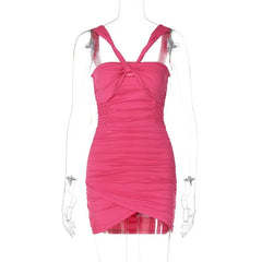 Hnewly Spring Women's Fashion Sexy Solid Color Hanging Off Backless Tight Fold Temperament Versatile Slim Fit Wrapped Hip Dress