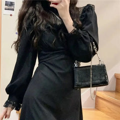 Hnewly DRESS TO IMPRESS French Lace Vintage Dress Women Fashion Puffer Sleeve Elegant One Piece Dress Korean Spring High Street Slim Midi Dress Y2k