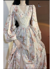 Hnewly Summer French Elegant Floral Midi Dress Beach V-neck Fashion Vestidos Printed Vintage Evening Party Dress Korean Style Chic