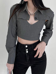 Hnewly BACK TO SCHOOL 2 pieces Print Camis and Crop Top Tee Streetwear Sexy Korean Fashion Y2K Long Sleeve T Shirt Women Fairy Grunge Clothes