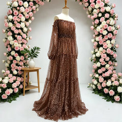 Hnewly Pregnancy Photography Dress Women Artistic Gown Elegant Pearl Sequin Mesh A Line Skirt with Lining Transparent Maternity Dress