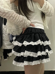Hnewly Women Lace Ruffle Bloomers Lolita Sweet Girl Cake Skirt Puff Layered Stretch Pumpkin Pants Safety Shorts